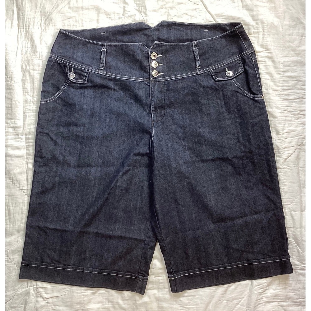 Venezia Wide Leg Dark Wash Bermuda Jean Shorts 24